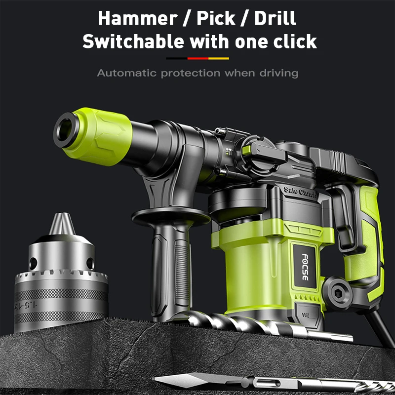 220V 1100W Multifunctional Rotary Hammer With Accessories Electric Demolition Hammer Impact Drill Electric Pick Wall Grooving