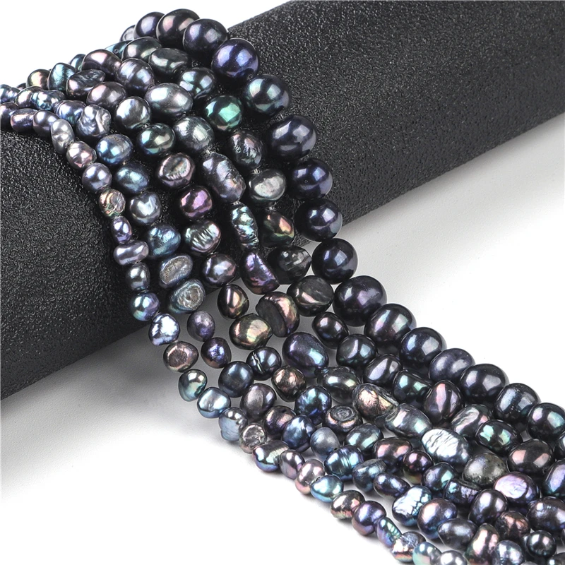Natural Black Freshwater Pearl Beaded High Quality Rice Round Punch Beads for Jewelry Making DIY Bracelet Necklace Accessories