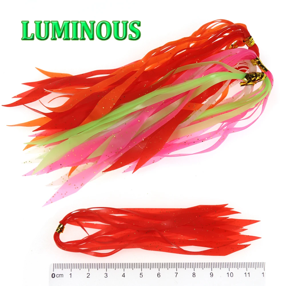 50pcs Luminous Silicone Streamer for Spinnerbait Buzzbait Rubber Jig Lures Squid Skirts Red Orange Green Pink White Gold Blue