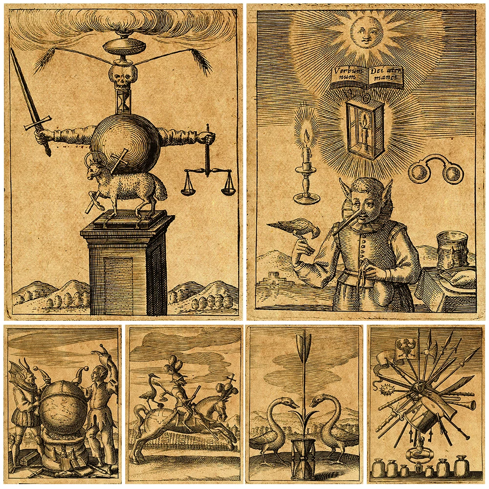 Mysterious Retro Art Poster And Prints Medieval Knowledge Wall Art Canvas Painting For Living Room Decoration
