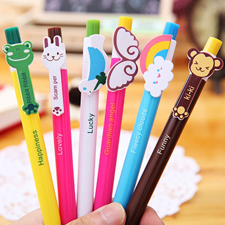 50pcs Creative stationery cute animal cartoon doll Rainbow ballpoint pen custom cartoon pen holder sample open mold pen holder