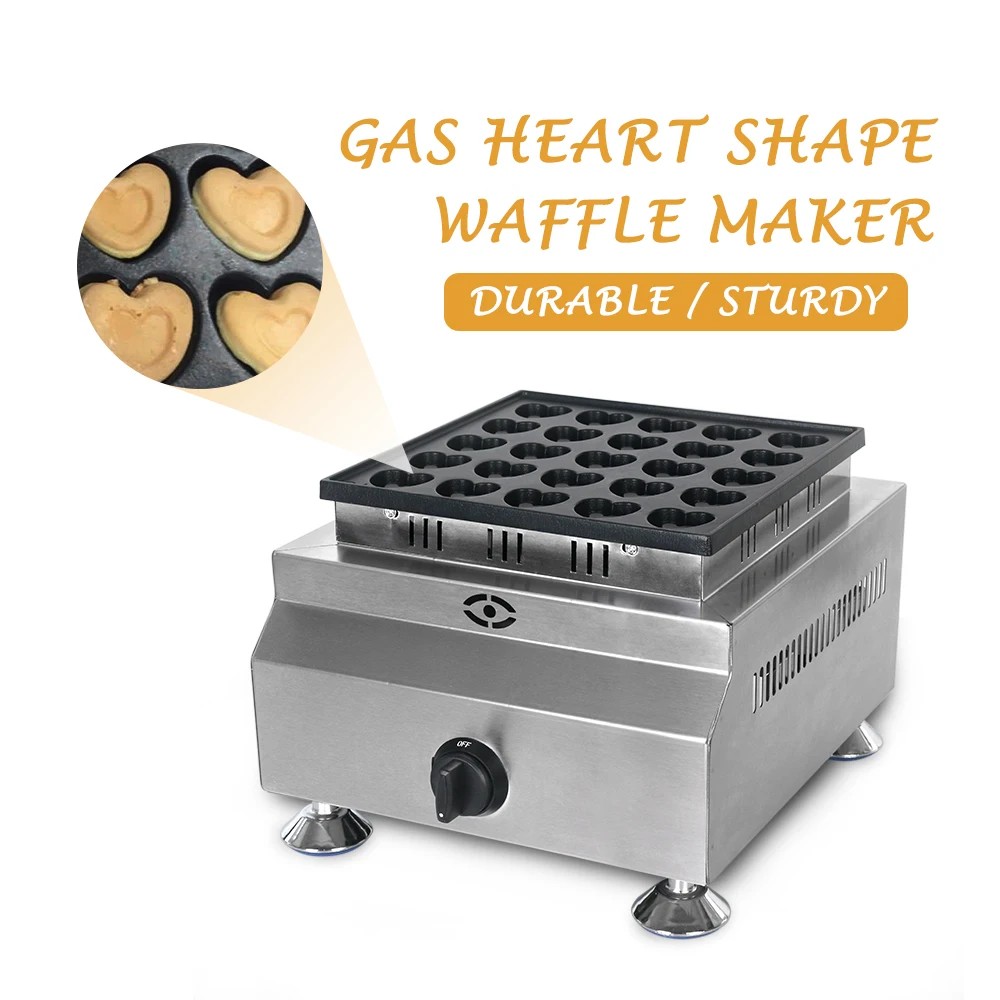 

25-Hole Heart Shaped Waffle Maker LPG Pancake Baking Machine Mini Muffin Puff Pastry Poffertjes Dessert Non-stick Pan Bake Snack