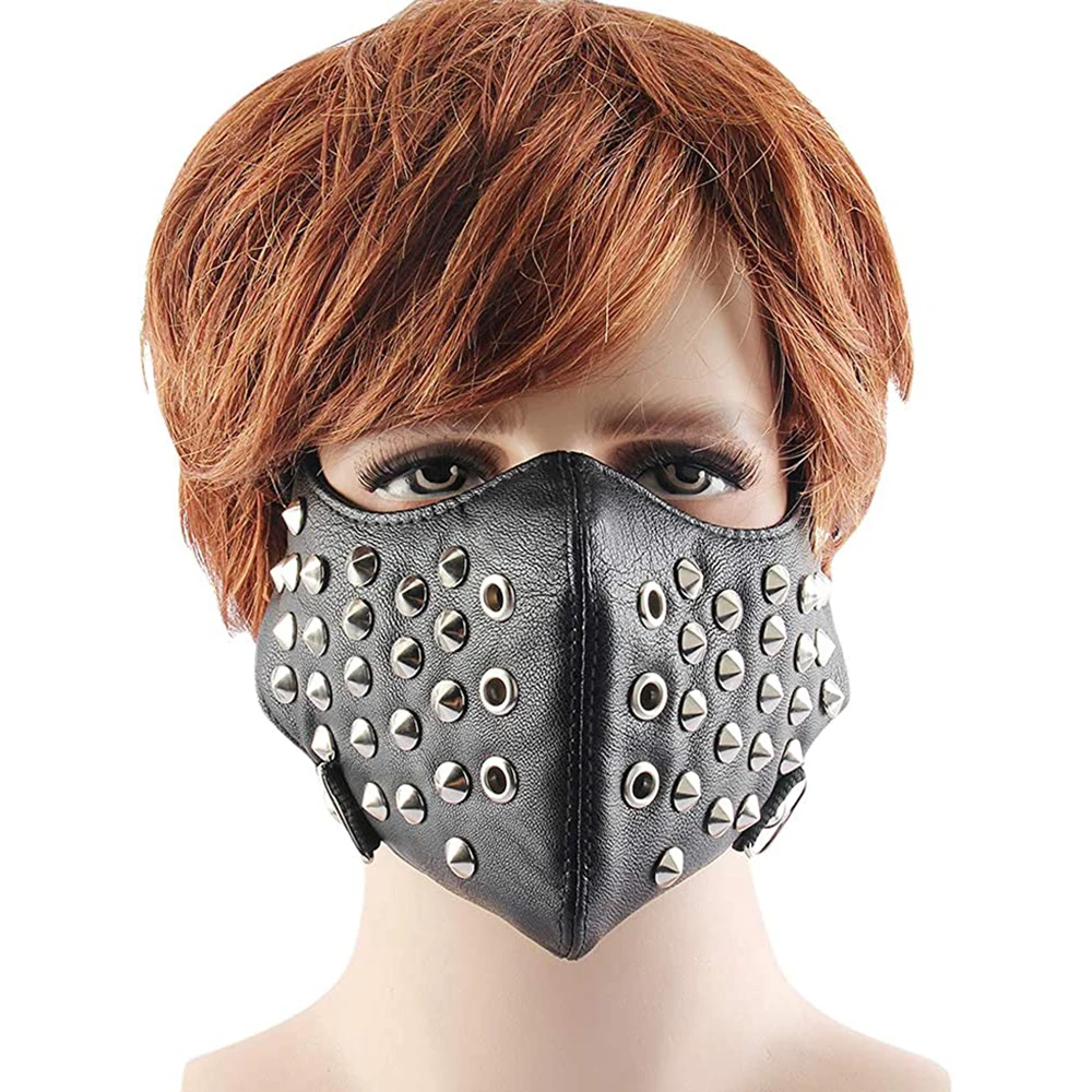 PU หนังแฟชั่นครึ่ง Face Punk คอสเพลย์ Anti-ฝุ่น Rivet หน้ากากสำหรับ Dance Performance Props