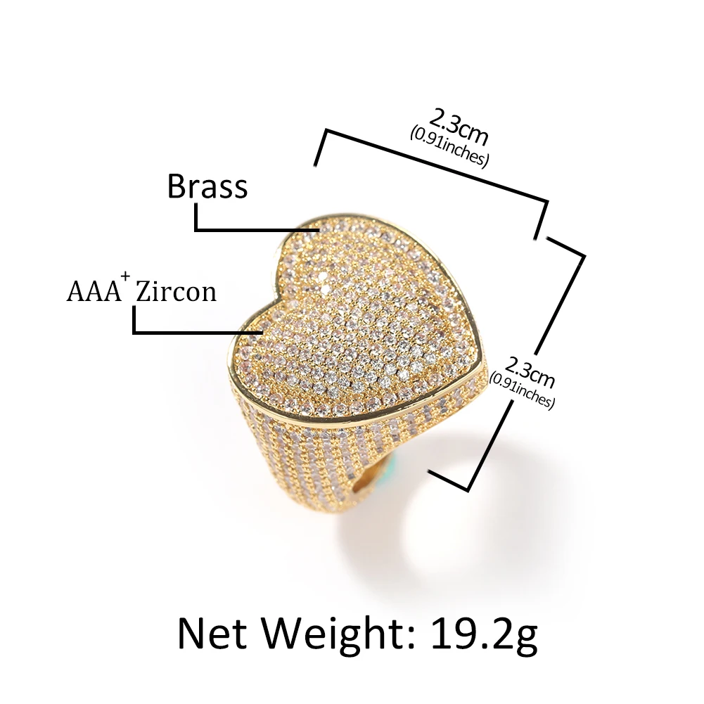 TBTK Heart Ring Full Micro Paved Iced Out Bling AAA Cubic Zirconia HipHop Fashion Delicate Jewelry For Gift Men Women