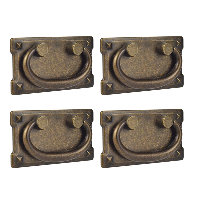 4Pcs Vintage Antique Bronze Drawer Ring Pull Handles, Cabinet Door Furniture Handle Decoration