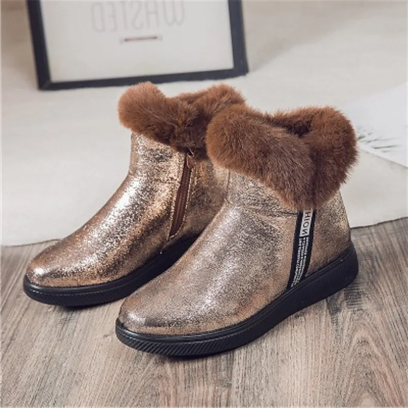 2024 Winter New Snow Boots Women Warm Sequins Fashion Women Boots Round Toe Comfortable Rubber Soles Women Shoes Gold Silver