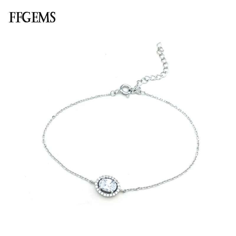 

FFGems Fashion Real 925 Silver Sterling Created Moissante Diamond Bracelete Bangle Elegant Women Jewelry Party Wedding Gifts