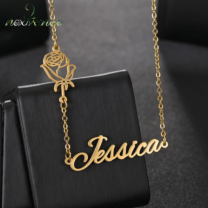 Nextvance Exquisite Custom Rose Necklace Stainless Steel Personalized Name Data Pendant for Women Coupler Wedding Jewelry Gift