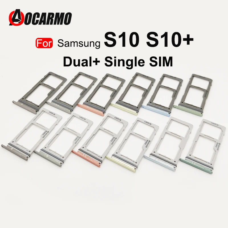 For Samsung Galaxy S10 Plus S10+ Dual & Single Sim Card Slot Tray Holder Sim Card Reader Socket Replacement Parts