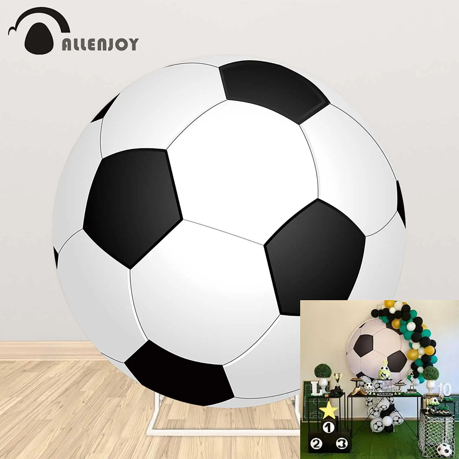 

Allenjoy Football Round Photography Background Banners Boy Sport Event Child Party Wallpapers Decor Elastic Circle Table Covers