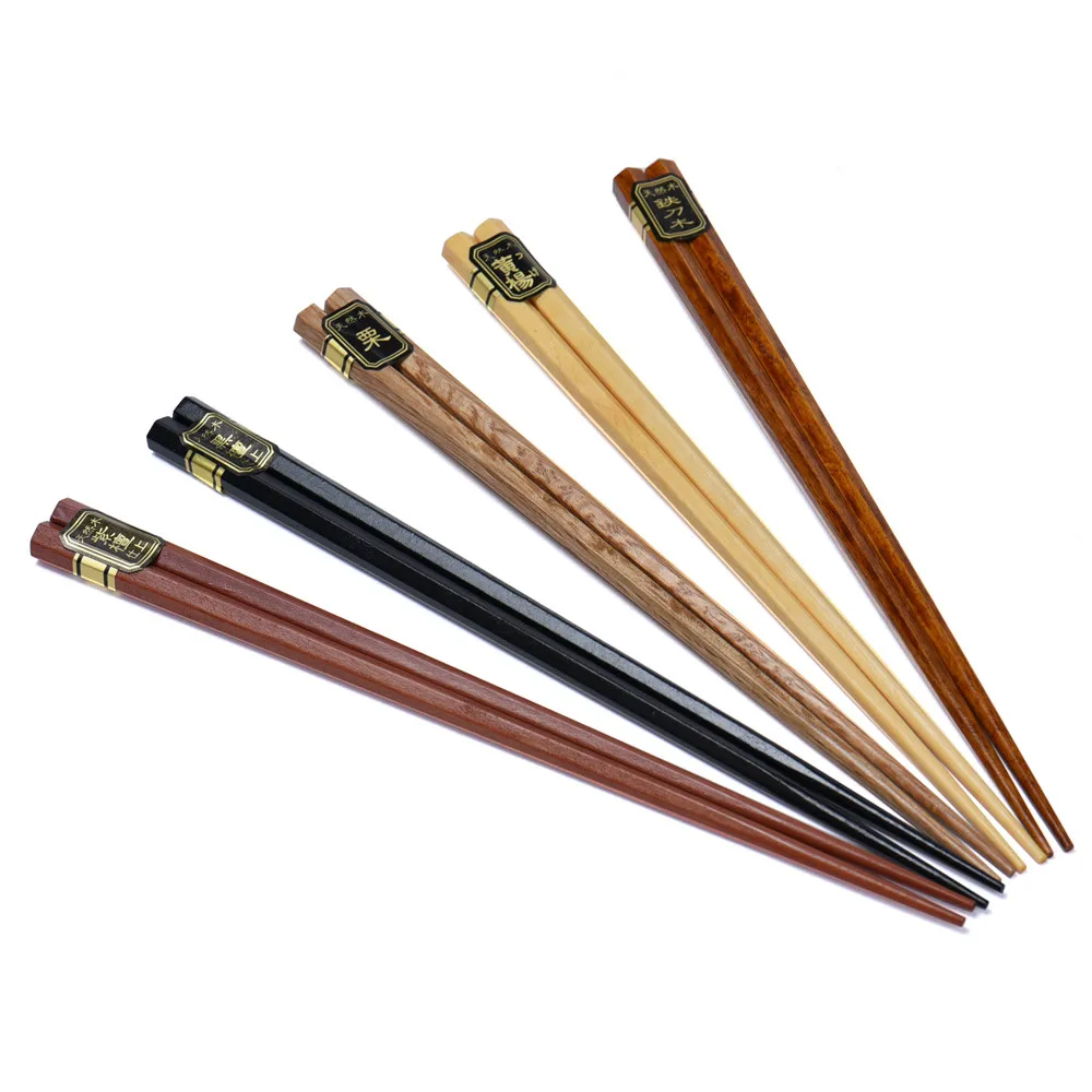 5 Pair Janpanese Korean Food Wooden Chopsticks Reusable Natural Beech Chopsticks Chinese Set Palillos Japanese Gift Pack