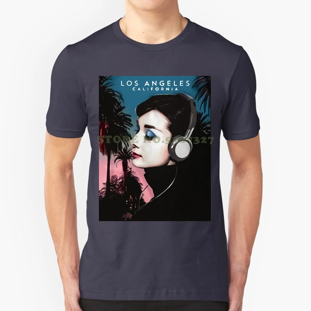 Audrey Hepburn With Headphones Los Angeles California Adult T Shirt