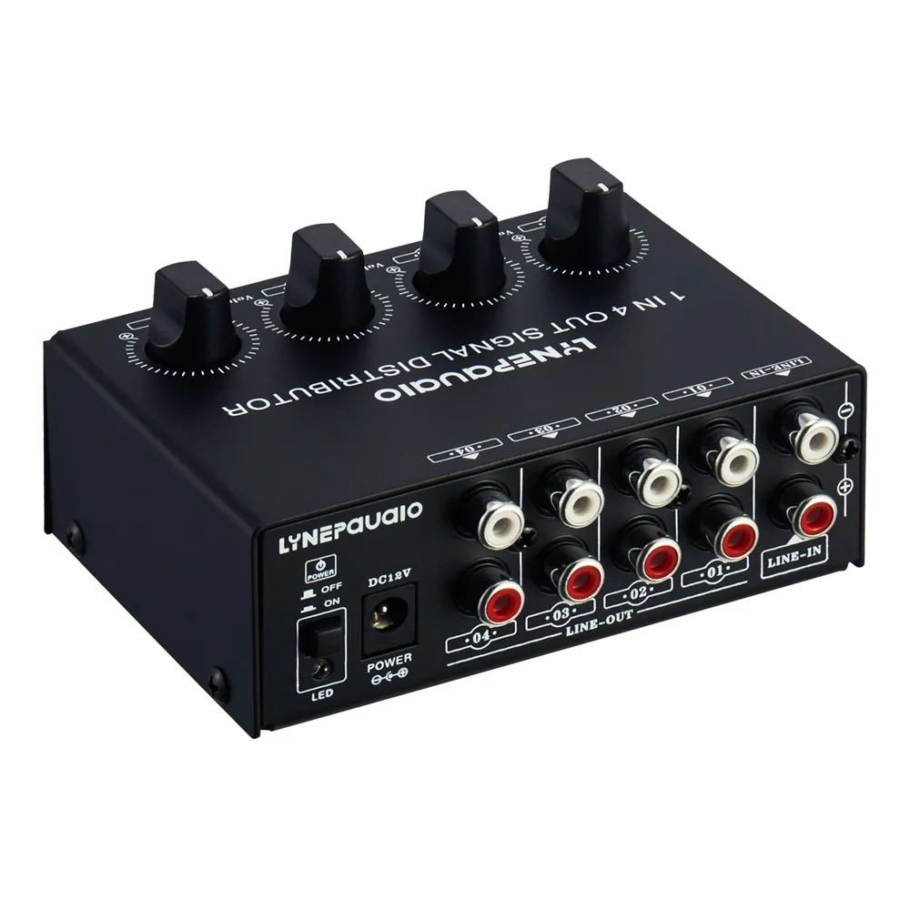 

1 input 4 output pre-stage stereo signal amplifier splitter comparator output independent volume adjustment without loss