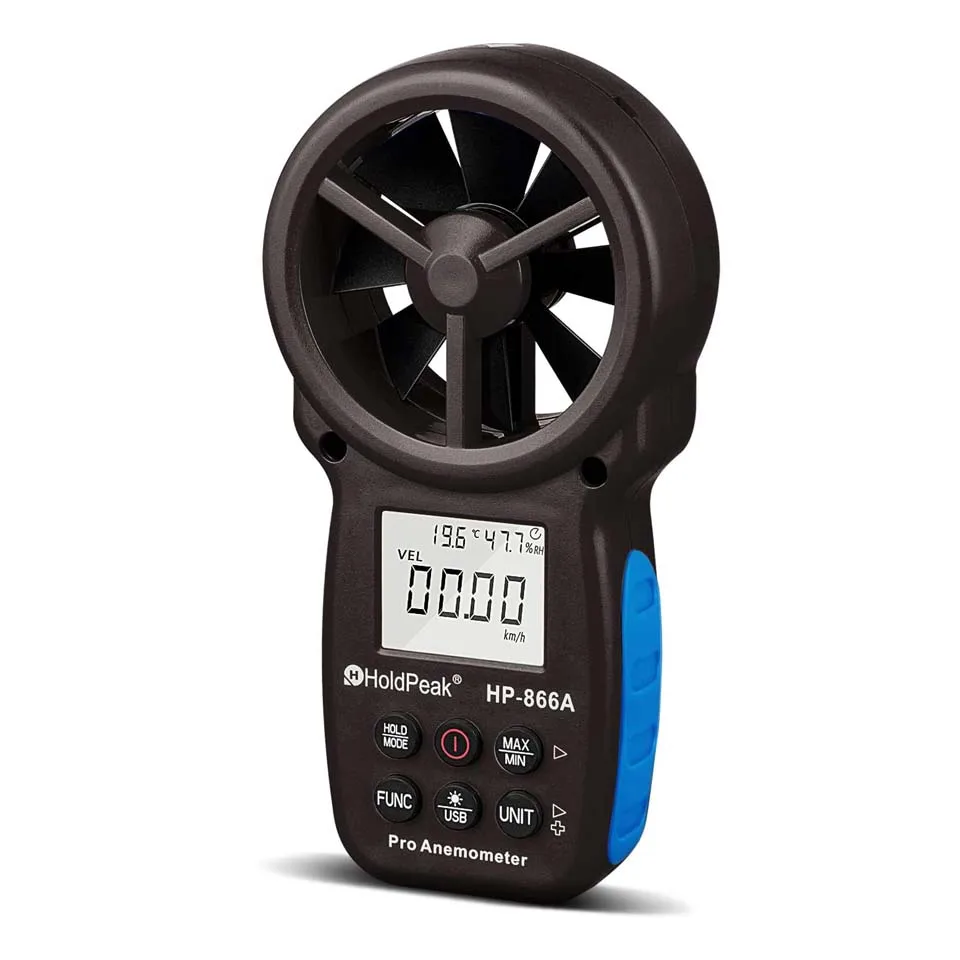 HoldPeak 866A Digital Anemometer - Wind Speed Meter Measures Wind Speed,Temperature,Wind flow with Data Hold & USB