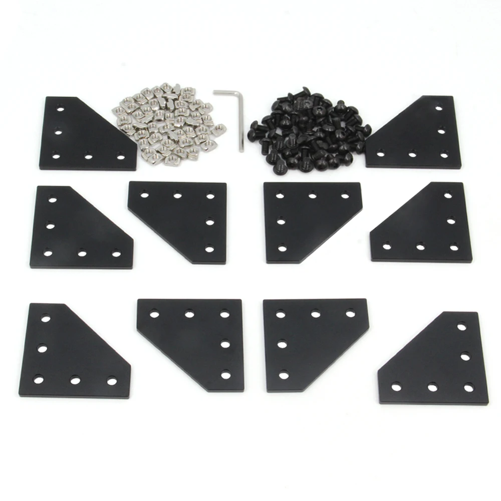 10PCS/Kit Black L Shape Corner Bracket Plate with Screws+T-Nuts,5Hole 90Degree Joint Board Plate for 2020Series Aluminum Profile