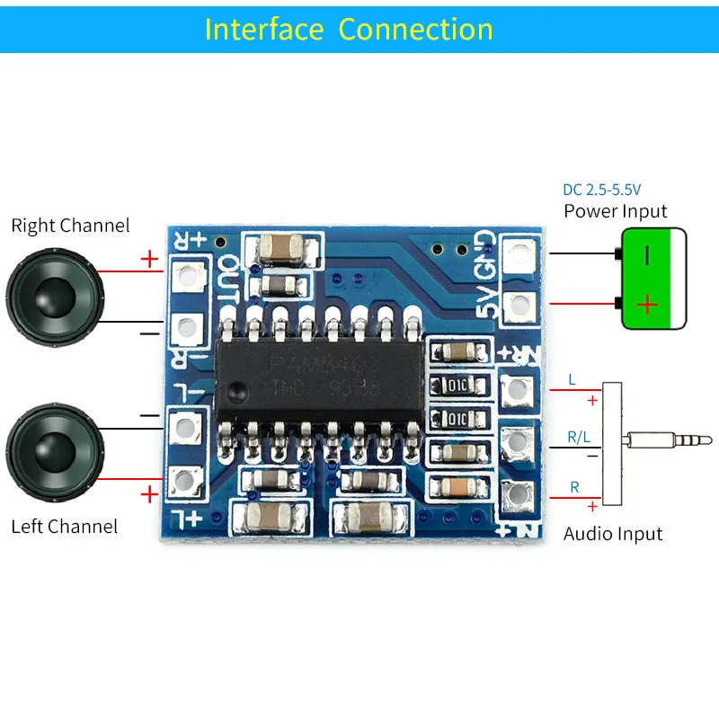 UNISIAN PAM8403 аудио мини-усилитель 2,0 канала 3 Вт + 3 Вт цифровые усилители мощности плата DC2,5 В-5,5 В для портативной аудиосистемы