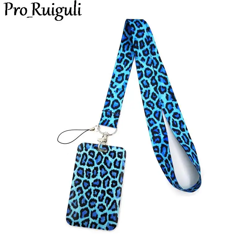 Blue Leopard Print Key lanyard Car KeyChain ID Card Pass Gym Mobile Phone Badge Kids Key Ring Holder Jewelry Decorations