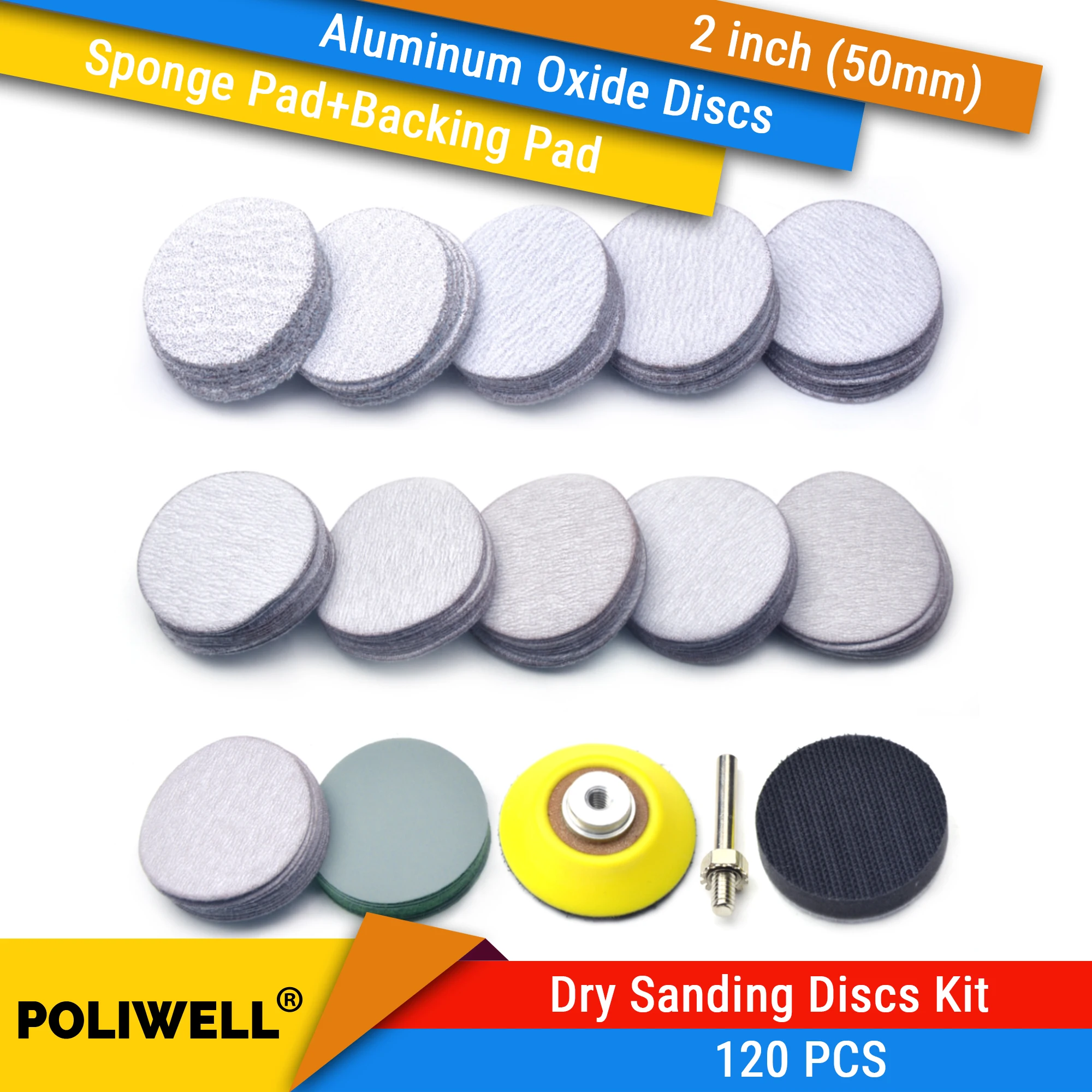 120PCS 2 Inch Dry Sanding Discs Kit for Drill Grinder Rotary Tools H&L Sandpaper 60-3000 Grit + 1/4 Inch Backer Pad +Sponge Pad