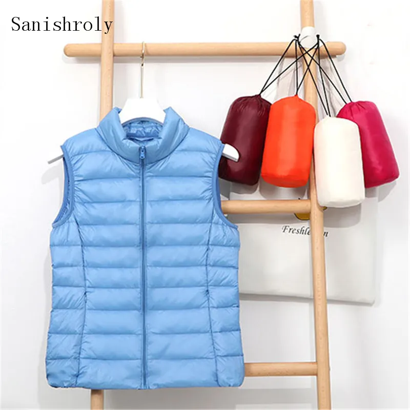 

Sanishroly 2022 Autumn Winter Women White Duck Down Vest Coat Ultra Light Warm Puffer Jacket Parka Ladies Sleeveless Waistcoat