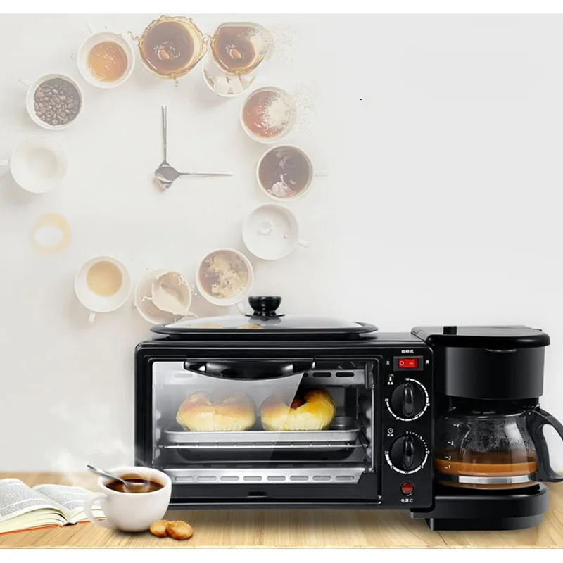 NEW 3 in 1 Breakfast Making Machine Multifunction Mini Drip Coffee Maker Bread Pizza Oven Frying pan Toaster Breakfast Machine