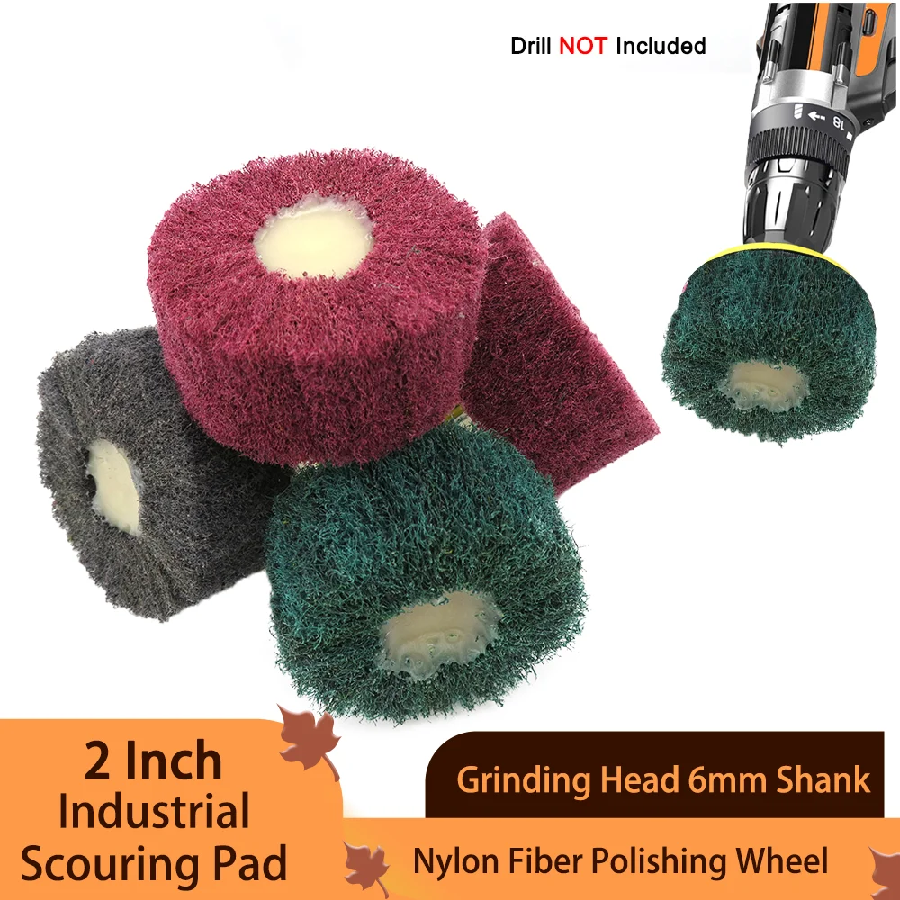 9 Pcs 2 Inch 50MM Industrial Scouring Pad Grinding Head 6mm Shank Nylon Fiber Abrasive Wheel Polishing & Grinding