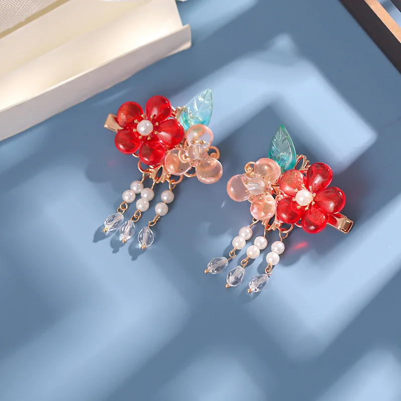 Chinese Hanfu Hair Accessories Flower Hairpin For Women Vintage Hair Clips with Beads Floral Tassel Berrettes Cheongsam Jewelry