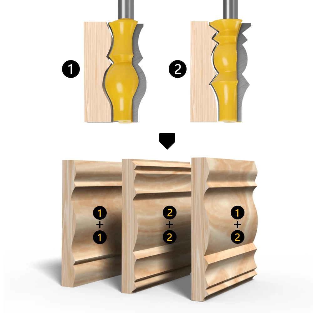 Imagem -02 - Grande Coroa Reversível Moldagem Router Bit Grupo Apoio de Braço Linha Groove Fresas para Trabalhar Madeira 12 mm Shank Pcs