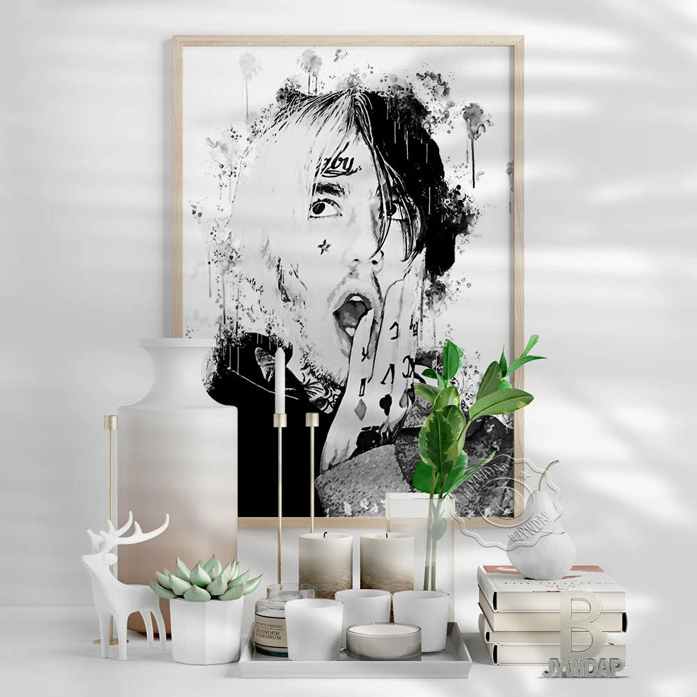 Rap Lil Peep Black White Poster, America Rapper Fans Collect,  Hip Hop Handsome Man Art Prints, Modern Portrait Wall Painting