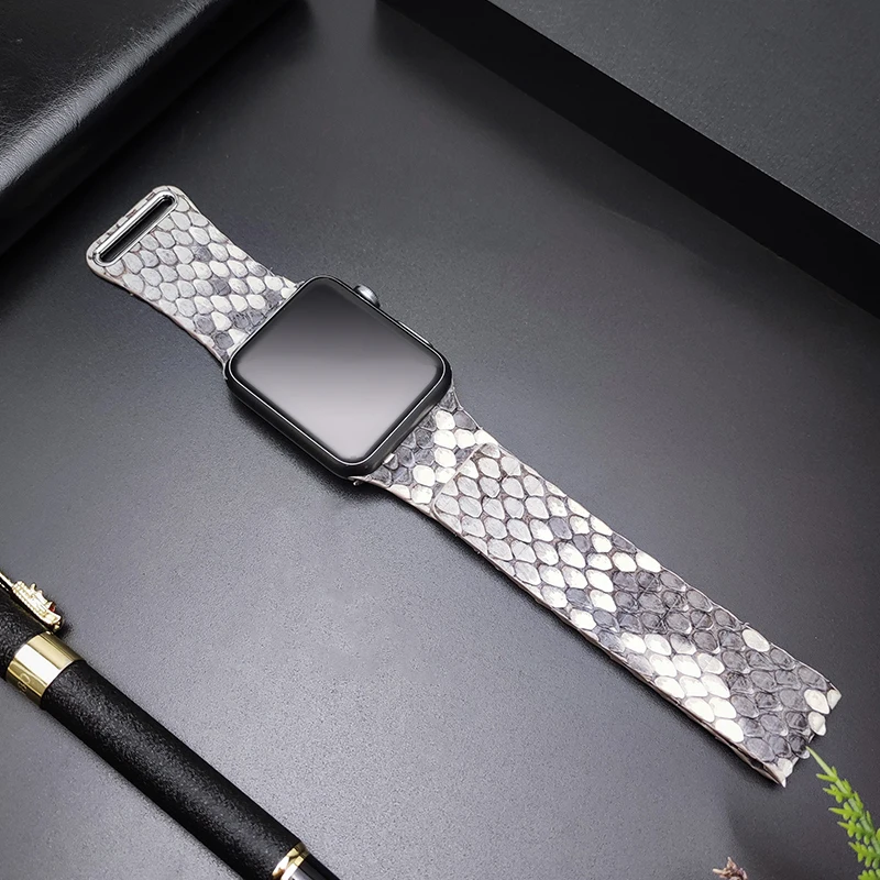 AKGLEADER snake skin watch band for Apple Watch series 7/6/5/4/3 SE luxury  python skin matte strap for iWatch watchband