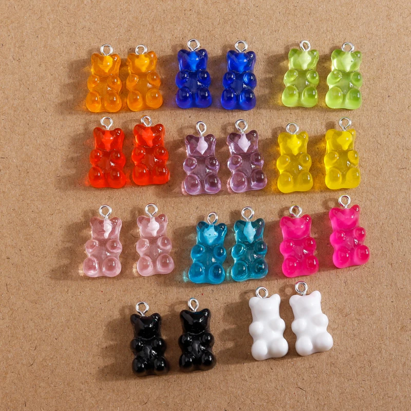 10pcs 19X8mm 11 Colors Cute Animal Gummy Bear Charms for Making Drop Earrings Pendants Necklaces DIY Handmade Jewelry Findings