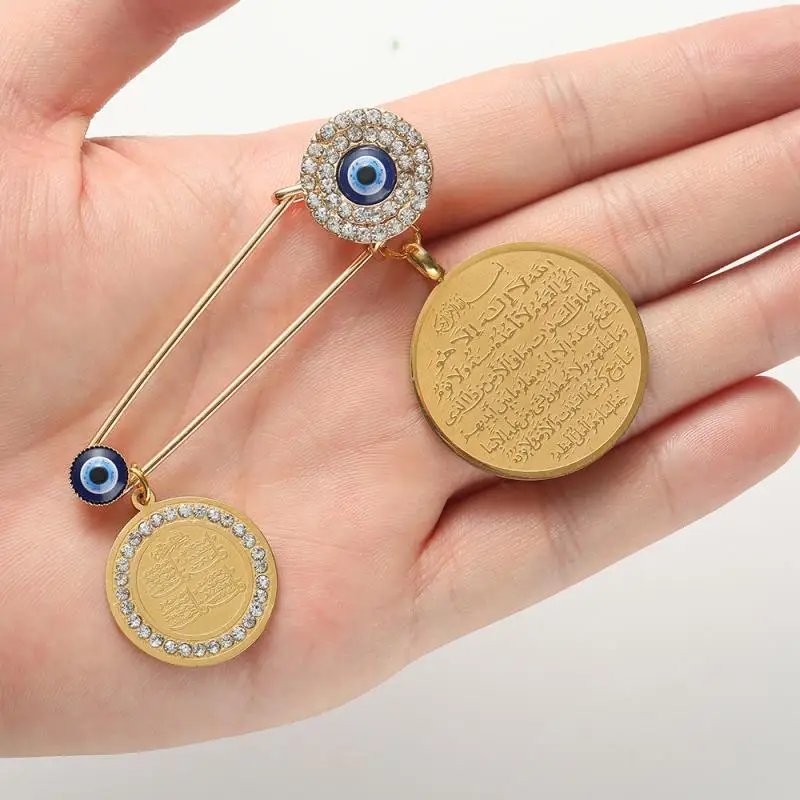 Islamic Muslim Round Pendant Brooch Turkish Blue Eyes Amulet Jewelry for Boys Girls Pin Ornaments