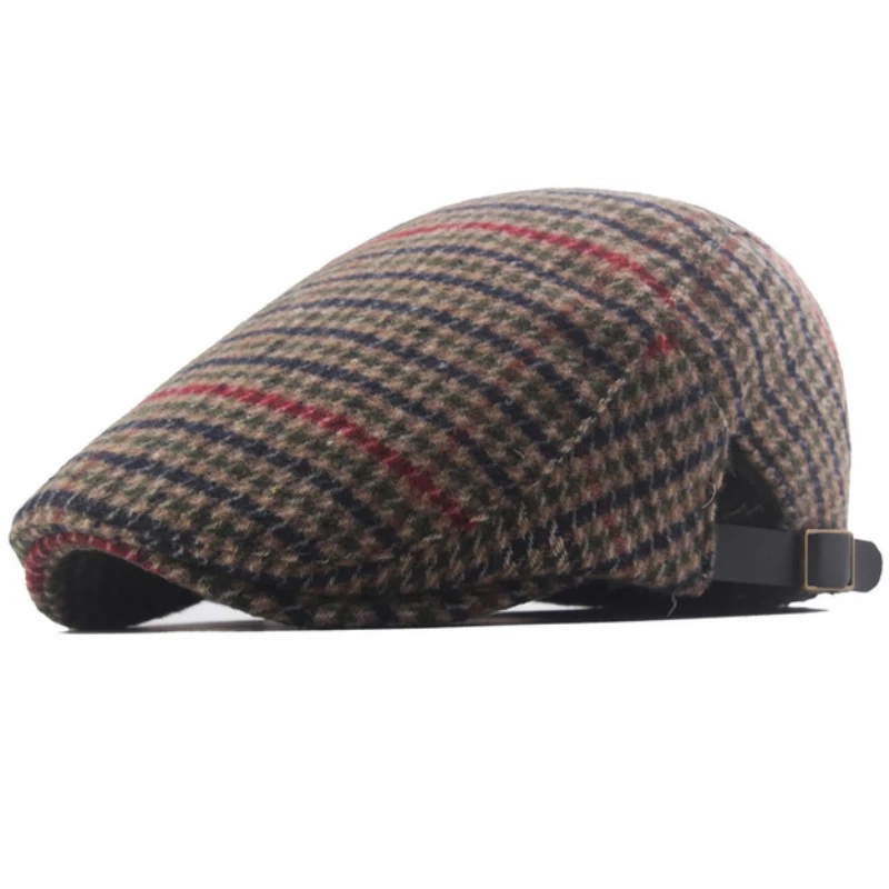 HT3492 Beret Cap Plaid Wool Beret Hat Men Women Adjusted Flat Cap Male Female Artist Painter Autumn Winter Hat Berets for Men