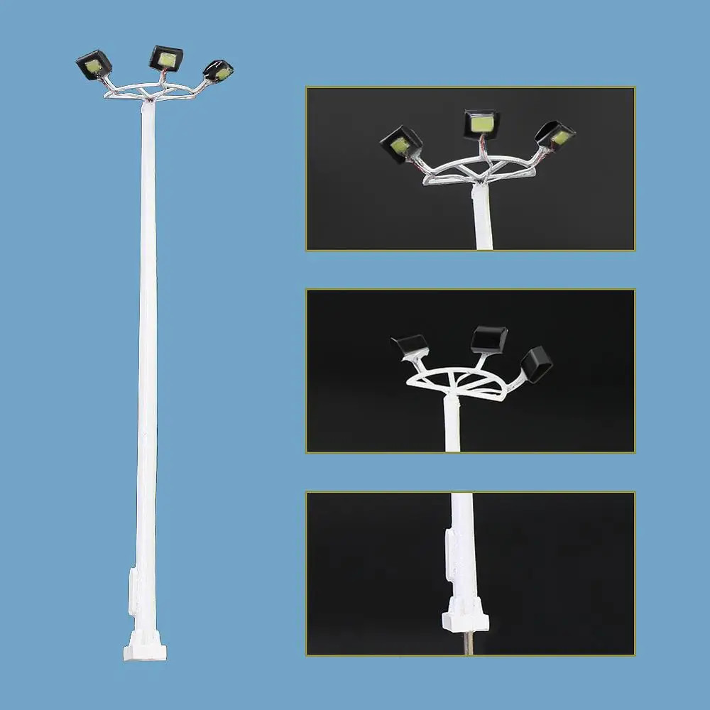 5pcs N Scale Plaza Lamppost 1:160 Playground Street Lights 3-lights Bright White 8cm Post LSL11N