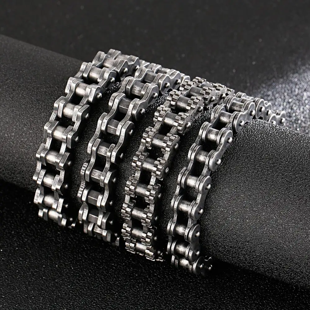 Fongten 22cm Bracelet For Men Stainless Steel Bicycle Motorcycle Chain Men Bangle Bracelets Rotre Black Color Hip Hop Jewelry