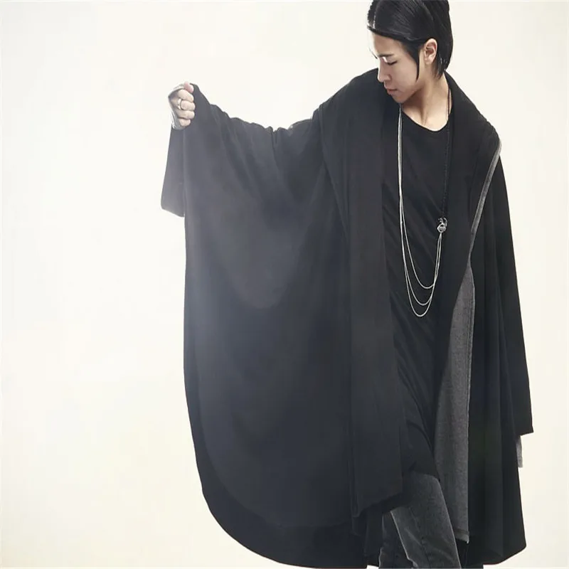 men's clothing male avant-garde fashion batwing sleeve cape cloak with a hood sweatshirt The singer's clothing [S-XXL]