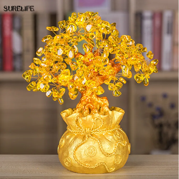 Natural Crystal Bonsai Money Tree Feng Shui Citrine Money Tree Lucky Tree Feng Shui Money Tree for Tabletop Decor Home Office