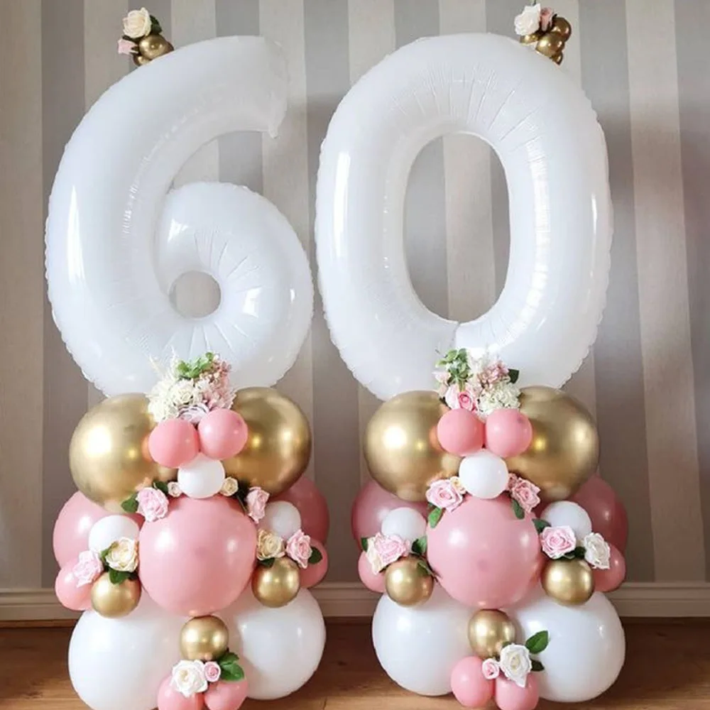 

2pcs 40inch White Balloon Banner 18 21 30 40 50 60 Birthday Party Decoration Adult Birthday Letter Number Foil Helium Balloons