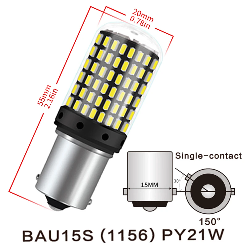 KAFOLE-bombilla de señal de giro delantero y trasero, sin Hyper Flash BA15S P21W BAU15S PY21W, Led Canbus sin errores, amarillo ámbar, Chip 3014,