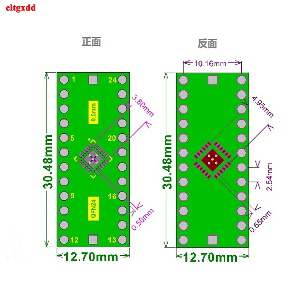 Cltgxdd 10pcs QFN24 Turn DIP24 SMD DIP Switch Adapter Plate 0.5mm 0.65mm QFN24 to DIP24