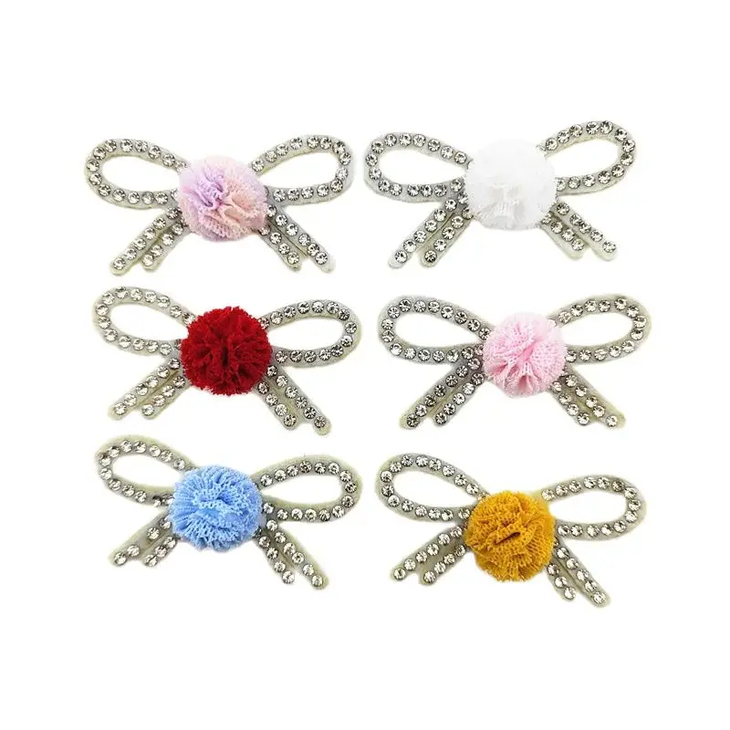 30 pçs/lote 5*2.5cm diamante bowknot com bola apliques para artesanato saco de roupas sapato decoração diy grampo de cabelo acessórios remendos