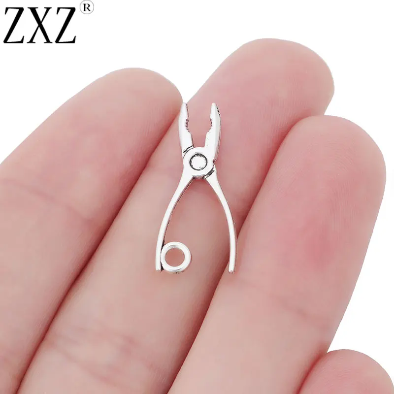 

ZXZ 50pcs Tibetan Silver Mini Pliers Charms Pendants Beads for Necklace Bracelet DIY Jewelry Making Findings 24x10mm