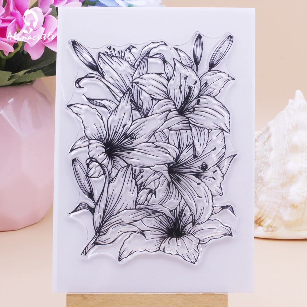 Alinacutle Clear Stamp Large Lily Background Scrapbooking Handmade Card Album Paper Craft Rubber Transparent Silicon Stamps