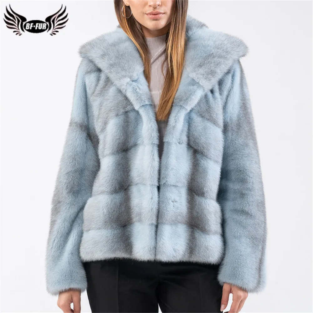 BFFUR Fashion Women Real Mink Fur Jackets Short Winter Trendy Genuine Mink Fur Coat With Turn-down Collar Fur Overcoats