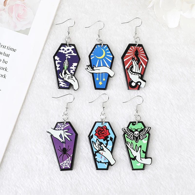 1Pair Fashion Halloween Rose Butterfly Coffin Tomb Dangle Earrings For Girls Women Birthday Gift Lovely Jewelry