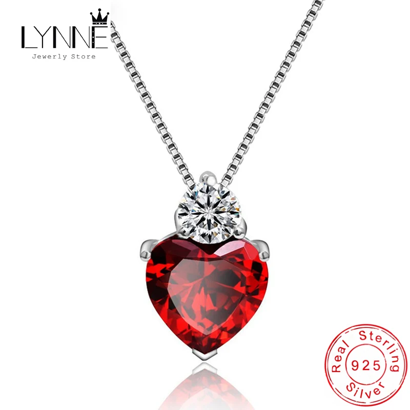 Biżuteria damska 925 Sterling Silver Shine Red AAA Zircon Heart Pendant Necklaces Fine Gift Wedding Love Rhinestone CZ Charm Choker