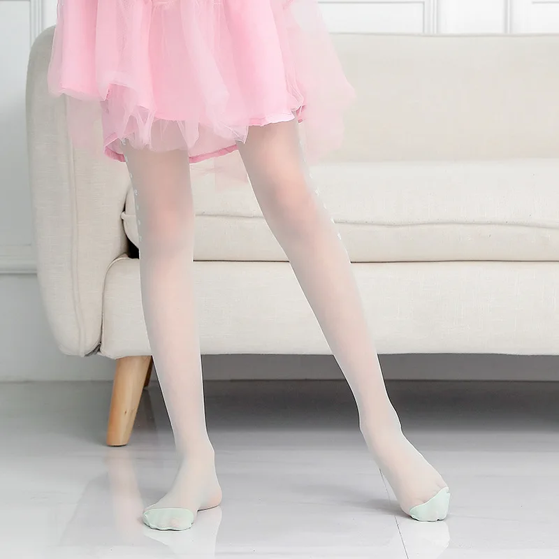 Summer Thin Love Bowknot Children's Core-Spun Silk Pantyhose Transparent Jacquard Girls Leggings