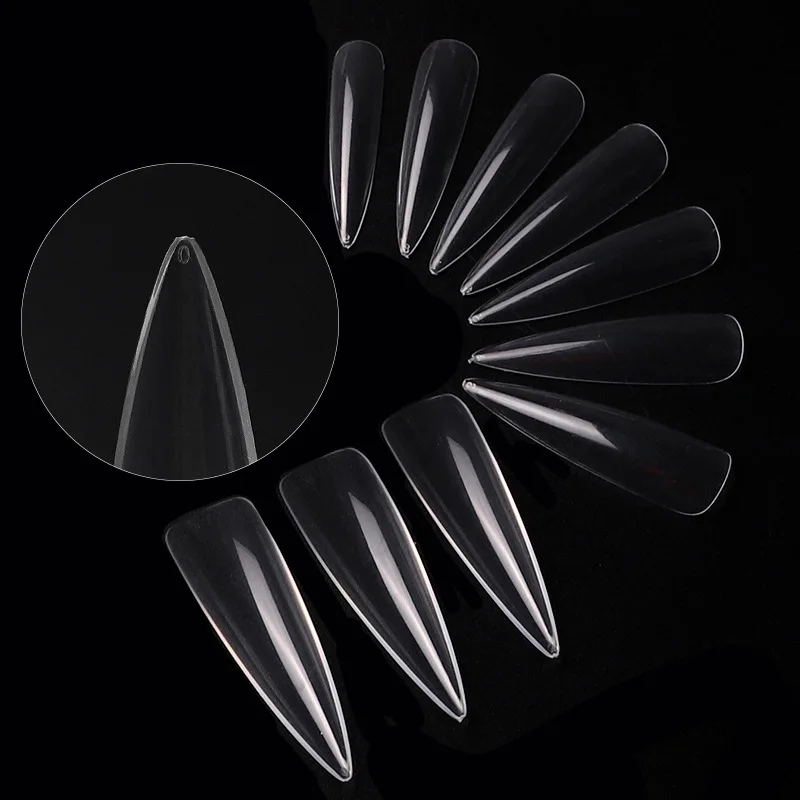 500 Stück Vollabdeckende Kunstgel-Verlängerungsnagelspitzen Stiletto-Coffin-Design Falsche Nagelspitzen für DIY-Maniküre-Zubehör – Detail 3