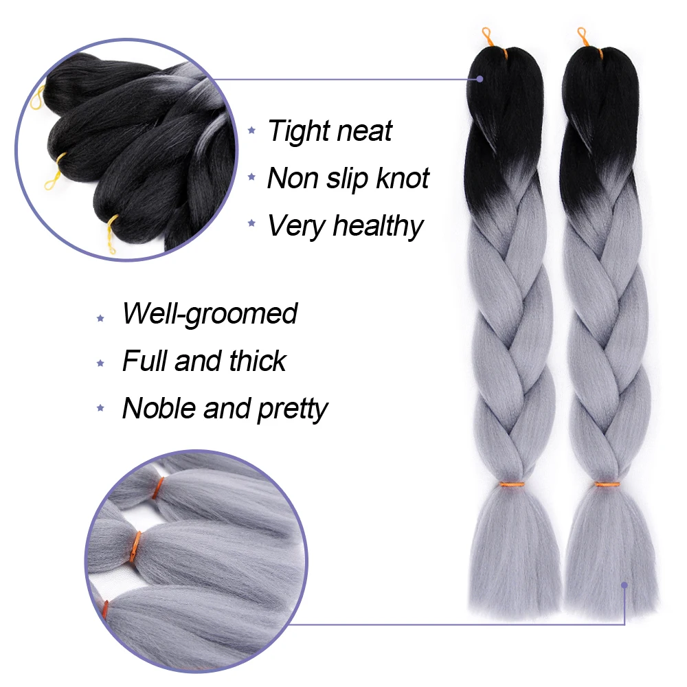 Black Star Jumbo Braiding 24 Inches Twist Hair Synthetic Fiber Braids Ombre Jumbo Hair Extensions for Women DIY Hair Braids