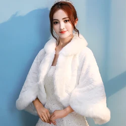 Ivory Winter Warm Thicken Faux Fur Cape Half Sleeve Lapel Wedding Bridal Rolled Cloak Formal Shrug Shawl Keep Out Cold Coat