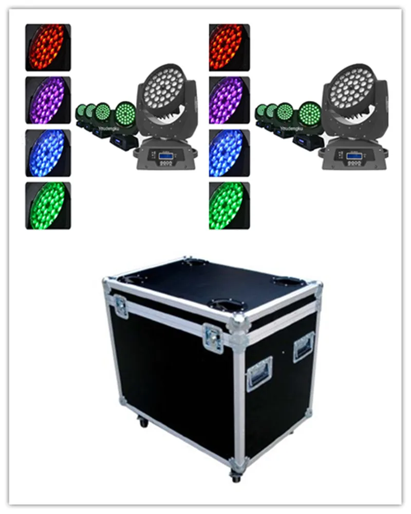 

4pcs with roadcase luces party dj led moving head 36x18w dmx 6 in 1 movinghead wash led zoom rgbwa uv led wash light